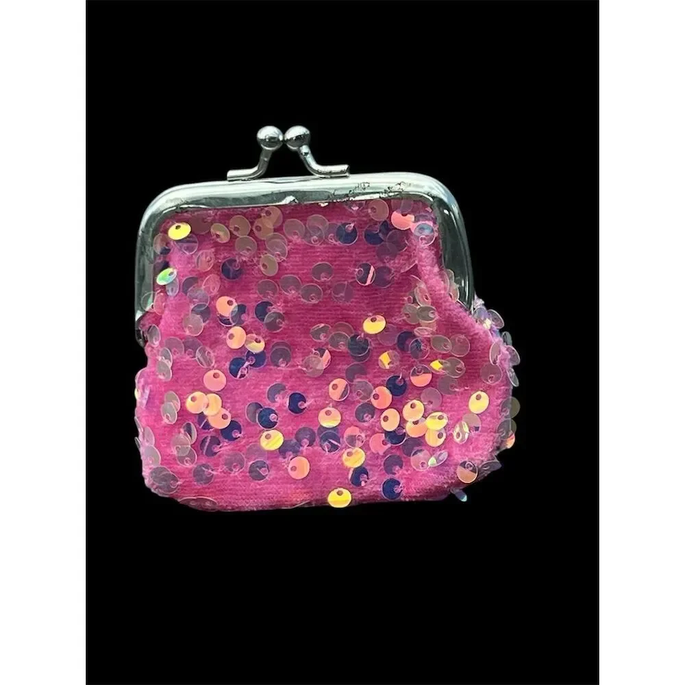 Pink Sequin Coin Purse with Snap Closure for Women or Girls​